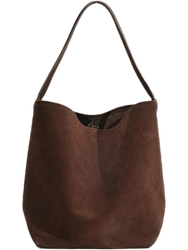 Large Genuine Leather Bucket Shoulder Bags For Women Soft Suede Tote Purse Handb